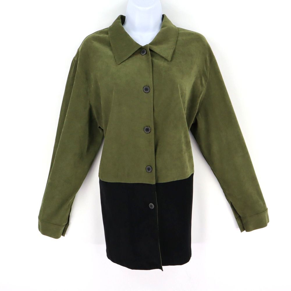 Jamie Brooke Heavy Suede Shirt Womens Size 14 Green Black Colorblock Polyester